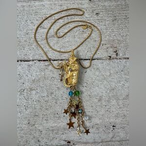 Vintage Kirks Folly Gold Tone Wizard AB Rhinestones Brooch Pendant Necklace